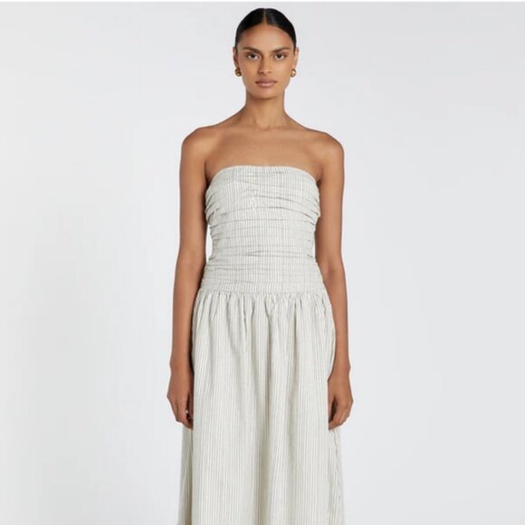 DISSH Dresses & Skirts - Dissh Ayla Cream Stripe Midi Dress Women’s Size 8 Cotton Summer Coastal Europe